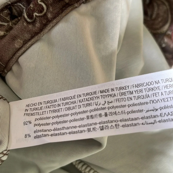 STRADIVARIUS Velvet Ruched Button Front Dress Taupe Collared Paisley Print S - Picture 8 of 11